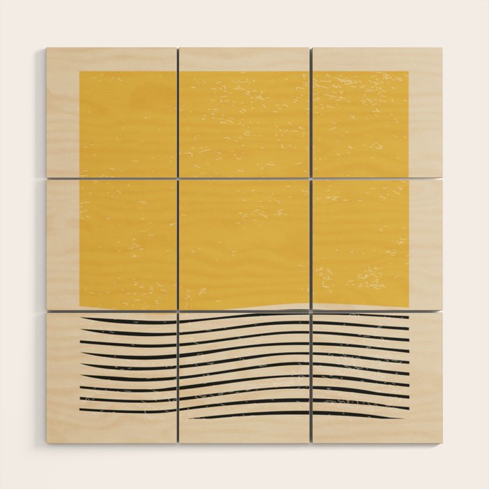 Yellow Sunset Mid Century Modern Minimalist Rothko Inspired Color Field With Lines Geometric Style Wood Wall Art Gallery Image 1