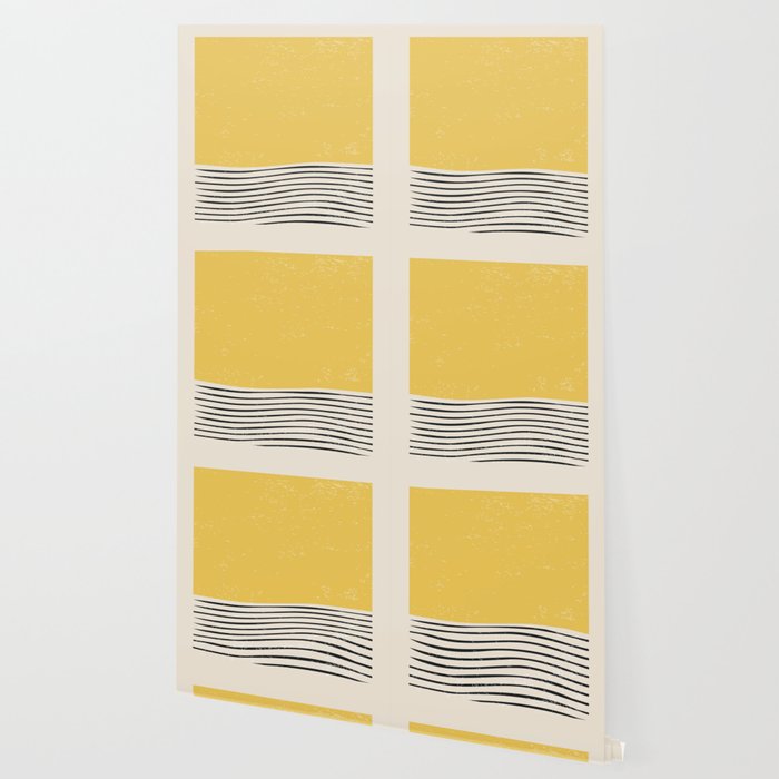Yellow Sunset Mid Century Modern Minimalist Rothko Inspired Color Field With Lines Geometric Style Wallpaper Gallery Image 2