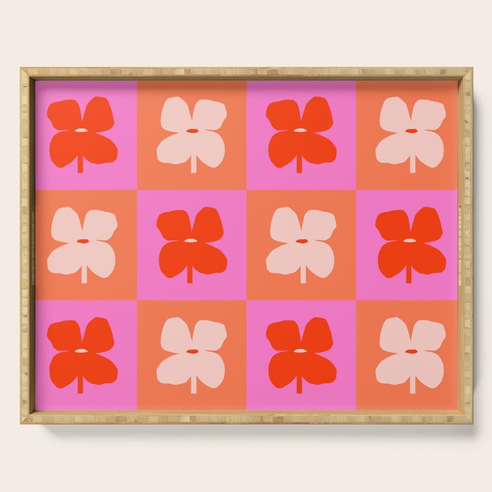 Retro Tropical Checkered Floral Pattern Serving Tray Gallery Image 1
