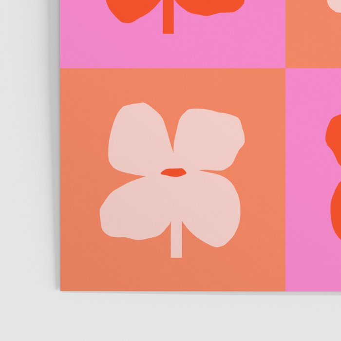 Retro Tropical Checkered Floral Pattern Poster Gallery Image 3