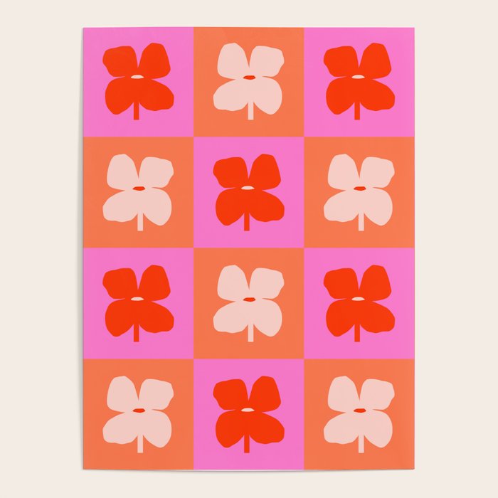 Retro Tropical Checkered Floral Pattern Poster Gallery Image 4