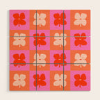 Retro Tropical Checkered Floral Pattern Wood Wall Art Gallery Image 1