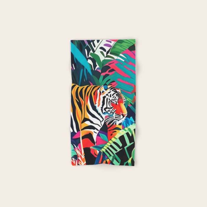 The Tigress, Fearless Wild Animal Tropical Jungle, Multicolor Cat Confidence Peaceful Calm Bohemian Eclectic Bath Towel Gallery Image 1