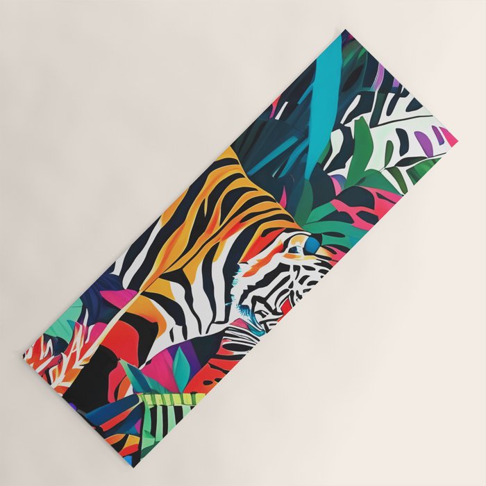 The Tigress, Fearless Wild Animal Tropical Jungle, Multicolor Cat Confidence Peaceful Calm Bohemian Eclectic Yoga Mat Gallery Image 1