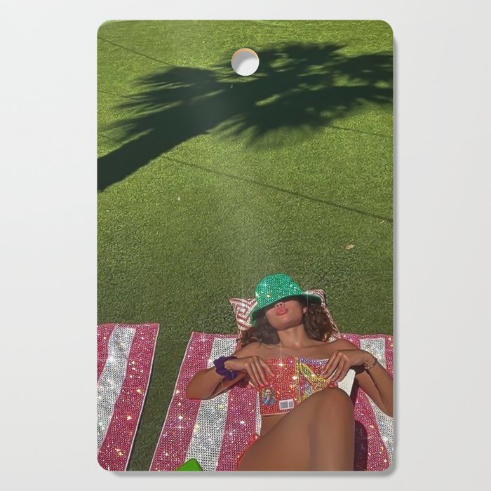 TOTAL RELAX | collage | girl | sun | summer | sunlight | sunshine | collage | glitter | green | hat  Cutting Board Gallery Image 1