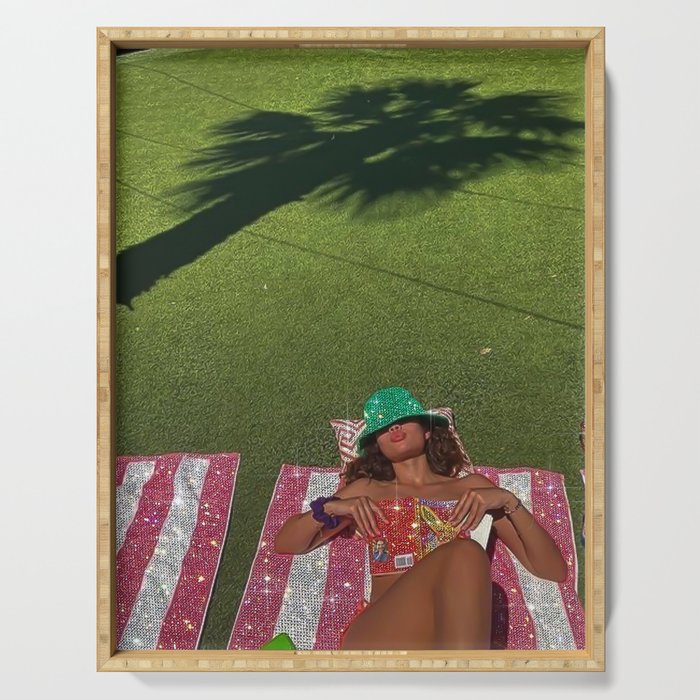 TOTAL RELAX | collage | girl | sun | summer | sunlight | sunshine | collage | glitter | green | hat  Serving Tray Gallery Image 1