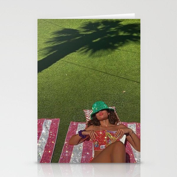 TOTAL RELAX | collage | girl | sun | summer | sunlight | sunshine | collage | glitter | green | hat  Stationery Card Gallery Image 2