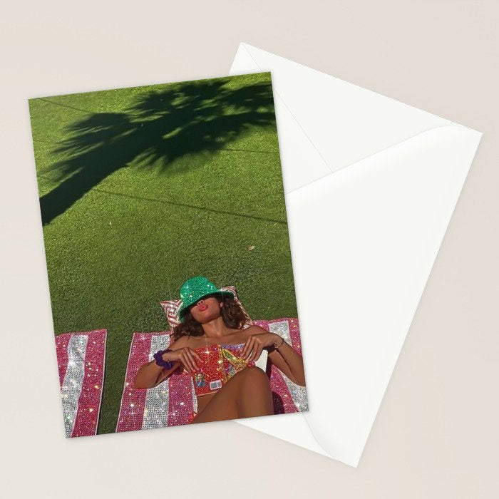 TOTAL RELAX | collage | girl | sun | summer | sunlight | sunshine | collage | glitter | green | hat  Stationery Card Gallery Image 2
