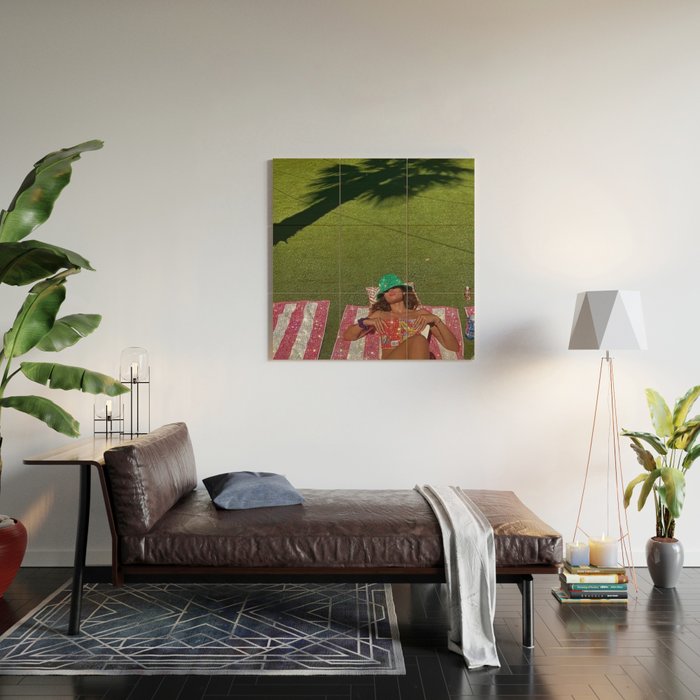 TOTAL RELAX | collage | girl | sun | summer | sunlight | sunshine | collage | glitter | green | hat  Wood Wall Art Gallery Image 2