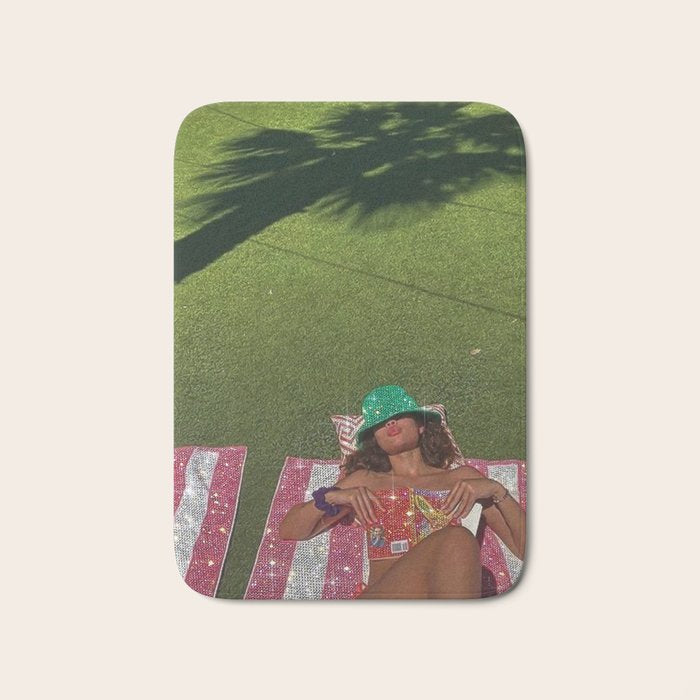 TOTAL RELAX | collage | girl | sun | summer | sunlight | sunshine | collage | glitter | green | hat  Bath Mat Gallery Image 1