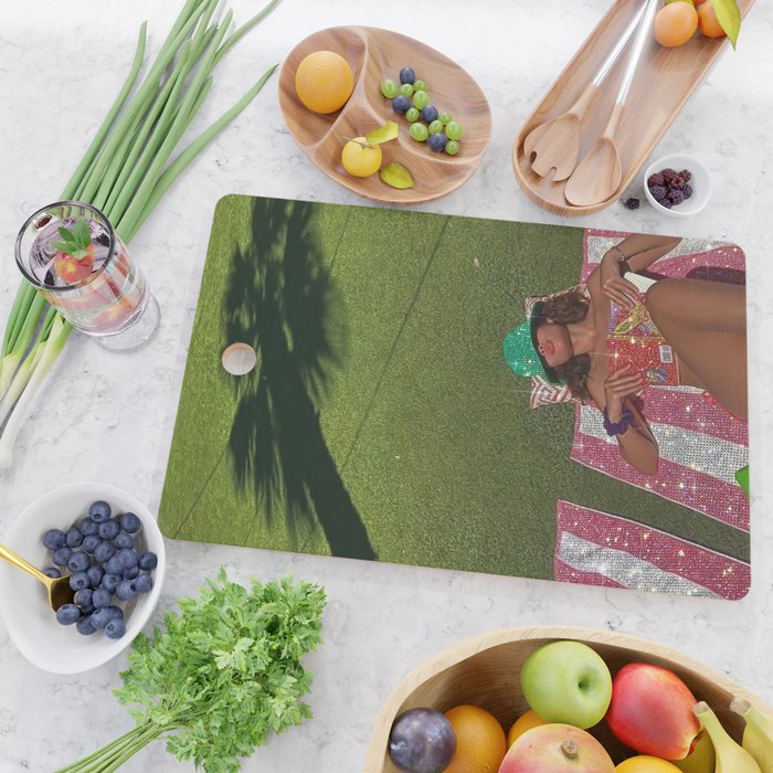 TOTAL RELAX | collage | girl | sun | summer | sunlight | sunshine | collage | glitter | green | hat  Cutting Board Gallery Image 2