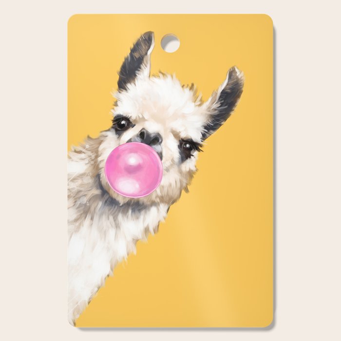 Bubble Gum Sneaky Llama in Yellow Cutting Board Gallery Image 1