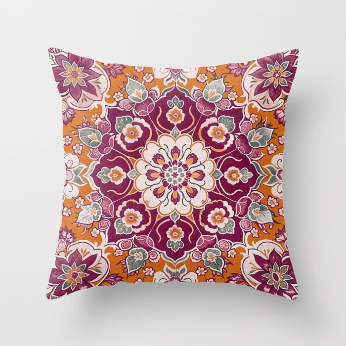 Ruby and Spice Floral Mandala Throw Pillow Gallery Image 6
