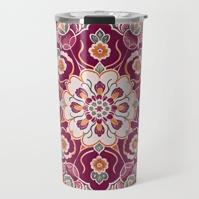 Ruby and Spice Floral Mandala Travel Mug Gallery Image 1