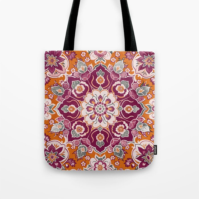 Ruby and Spice Floral Mandala Tote Bag Gallery Image 1