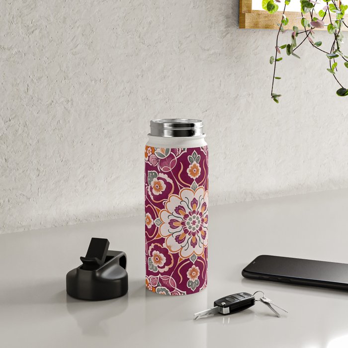 Ruby and Spice Floral Mandala Water Bottle Gallery Image 4