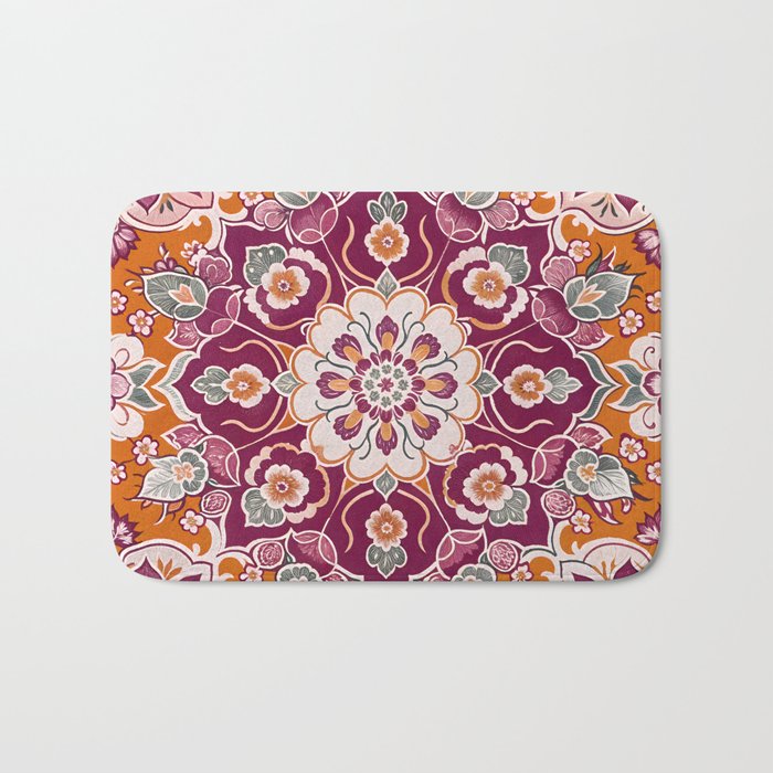 Ruby and Spice Floral Mandala Bath Mat Gallery Image 1
