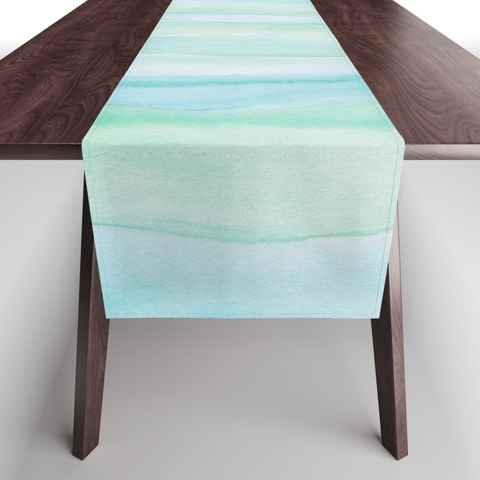 Blue Green Watercolor Layers Table Runner Gallery Image 1