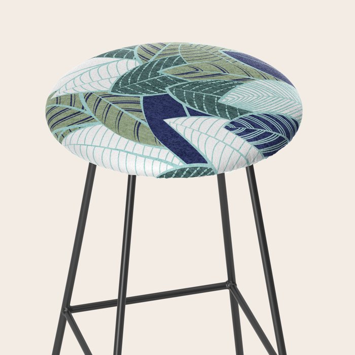Leaf wall // navy blue pine and sage green leaves mint lines Stool Gallery Image 2