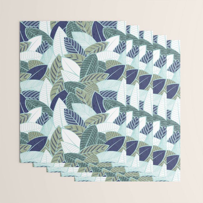 Leaf wall // navy blue pine and sage green leaves mint lines Wrapping Paper Gallery Image 3