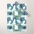 Leaf wall // navy blue pine and sage green leaves mint lines Wrapping Paper Gallery Image 1