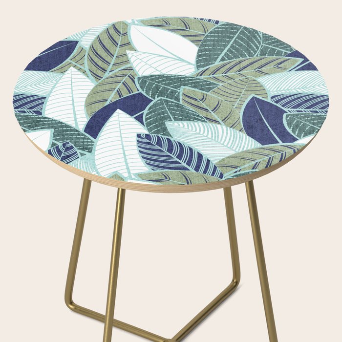 Leaf wall // navy blue pine and sage green leaves mint lines Side Table Gallery Image 2