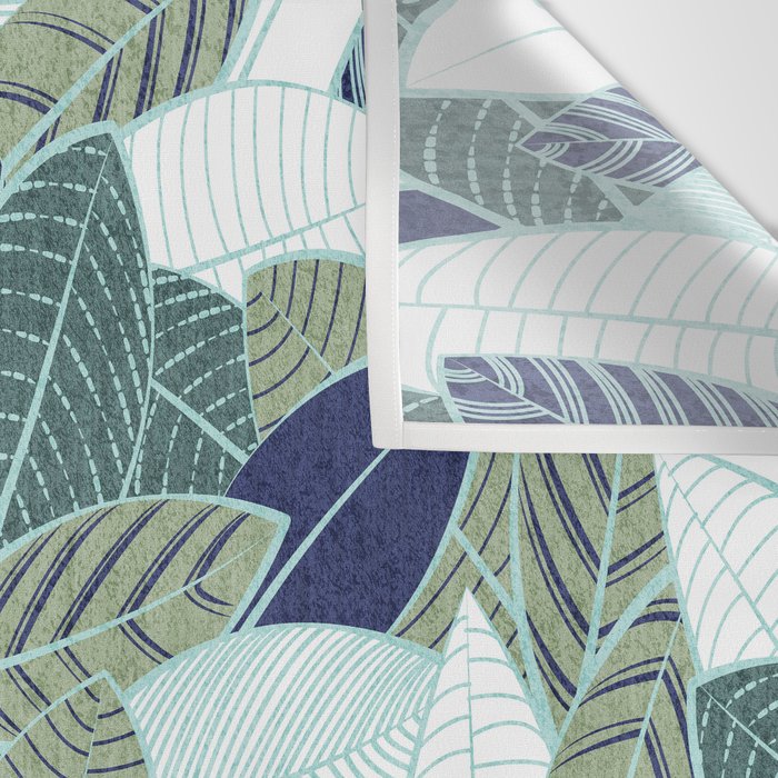 Leaf wall // navy blue pine and sage green leaves mint lines Wall Tapestry Gallery Image 3