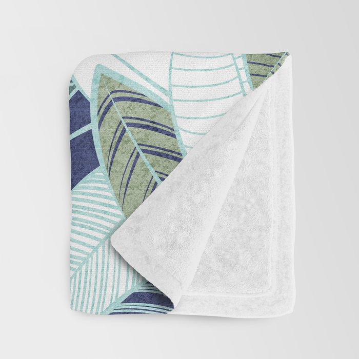 Leaf wall // navy blue pine and sage green leaves mint lines Throw Blanket Gallery Image 3