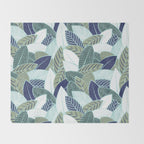 Leaf wall // navy blue pine and sage green leaves mint lines Throw Blanket Gallery Image 2