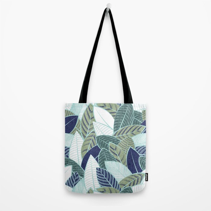 Leaf wall // navy blue pine and sage green leaves mint lines Tote Bag Gallery Image 2
