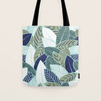 Leaf wall // navy blue pine and sage green leaves mint lines Tote Bag Gallery Image 1