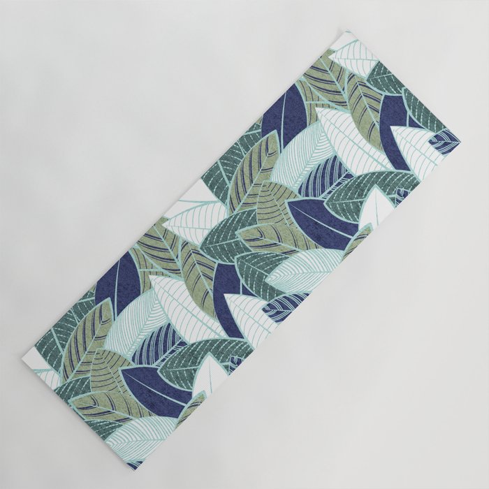 Leaf wall // navy blue pine and sage green leaves mint lines Yoga Mat Gallery Image 1
