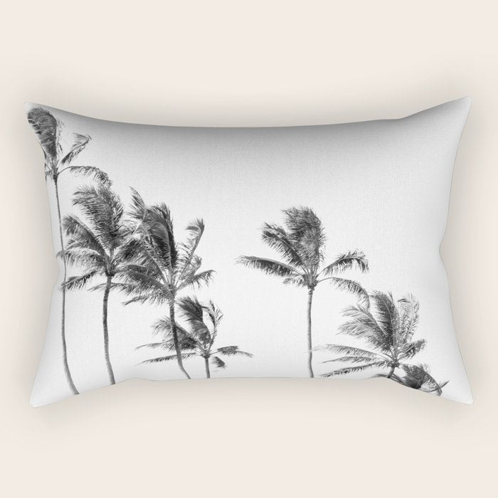 Hawaii Palm Trees - Black and White Photography Rectangular Pillow Gallery Image 1