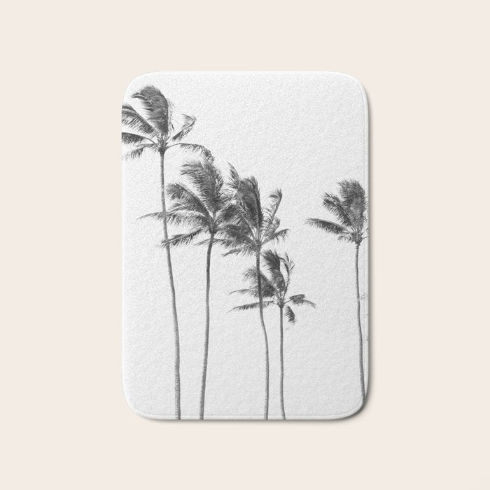Hawaii Palm Trees - Black and White Photography Bath Mat Gallery Image 1