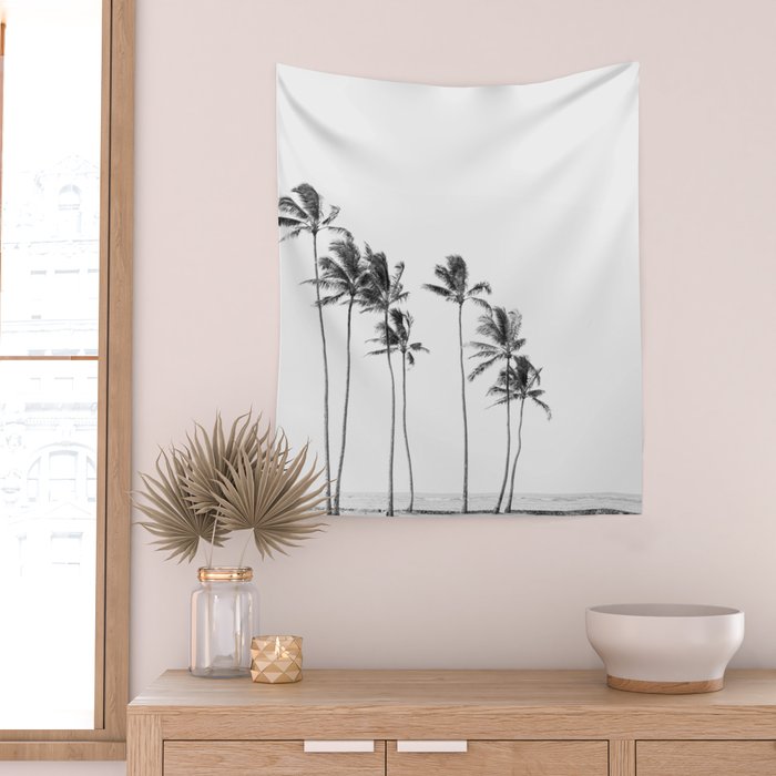 Hawaii Palm Trees - Black and White Photography Wall Tapestry Gallery Image 2