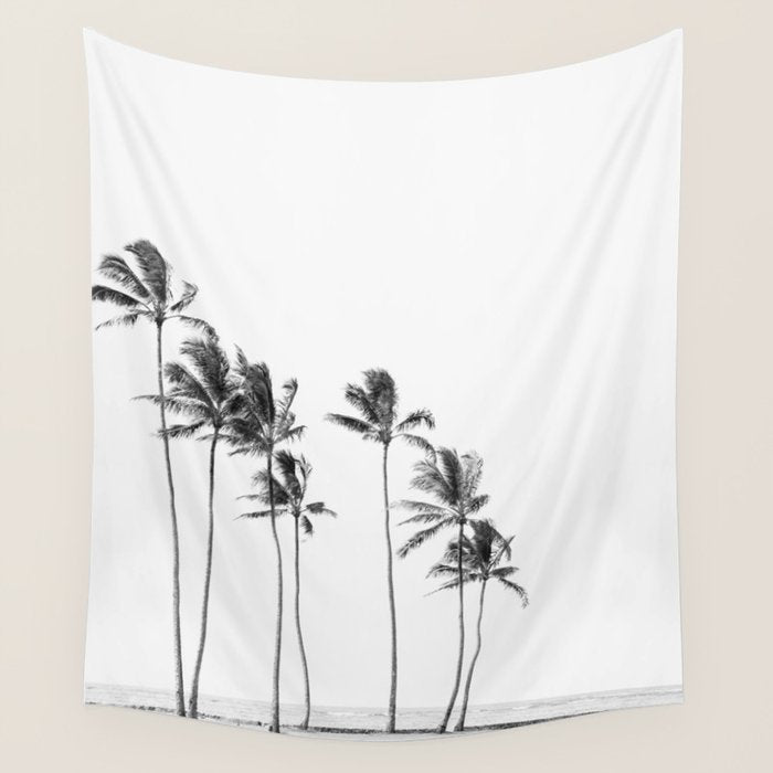 Hawaii Palm Trees - Black and White Photography Wall Tapestry Gallery Image 4