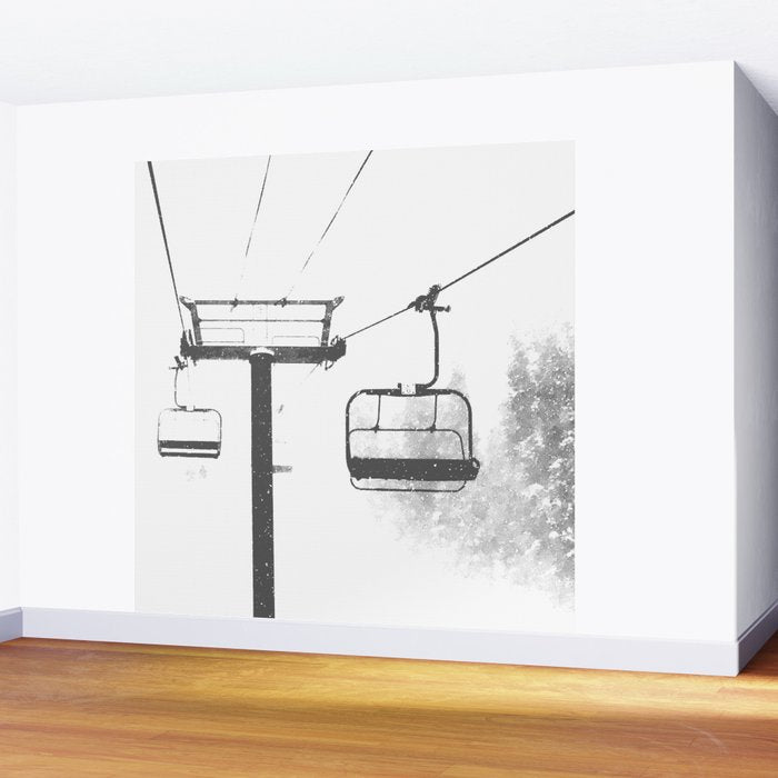 Chairlift Abyss // Black and White Chair Lift Ride to the Top Colorado Mountain Artwork Wall Mural Gallery Image 2