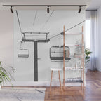 Chairlift Abyss // Black and White Chair Lift Ride to the Top Colorado Mountain Artwork Wall Mural Gallery Image 1