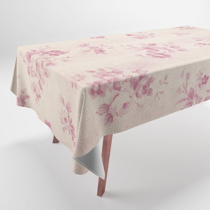 Elegant blush pink white rustic floral vintage stripes Tablecloth Gallery Image 1
