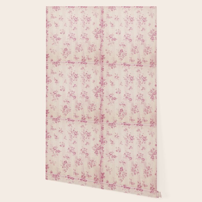 Elegant blush pink white rustic floral vintage stripes Wallpaper Gallery Image 2