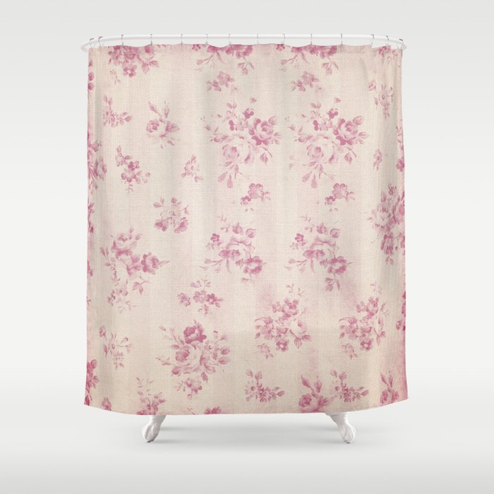 Elegant blush pink white rustic floral vintage stripes Shower Curtain Gallery Image 1