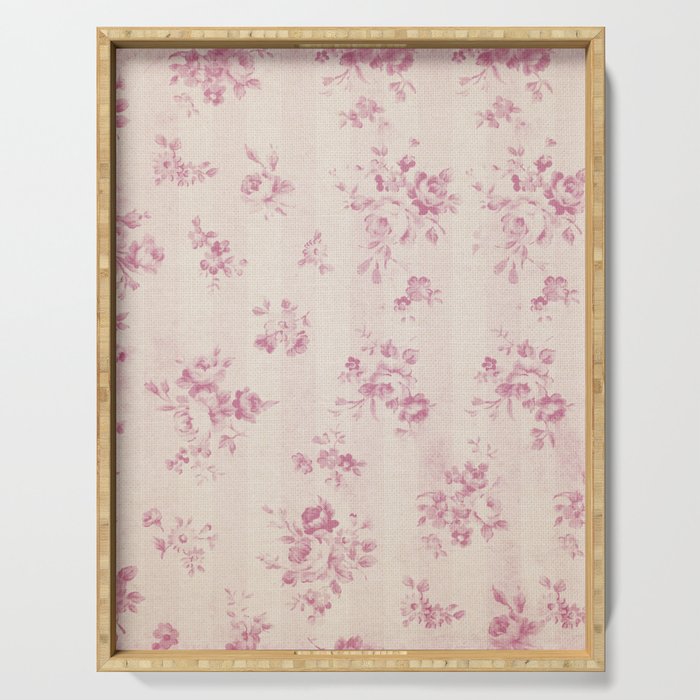 Elegant blush pink white rustic floral vintage stripes Serving Tray Gallery Image 1