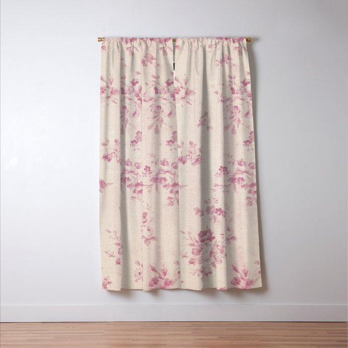 Elegant blush pink white rustic floral vintage stripes Window Curtain Gallery Image 3
