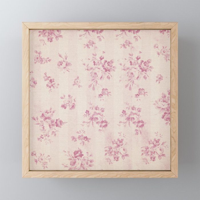 Elegant blush pink white rustic floral vintage stripes Mini Art Print Gallery Image 1