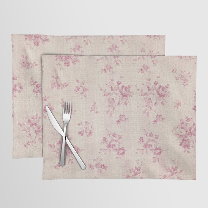 Elegant blush pink white rustic floral vintage stripes Placemat Gallery Image 1