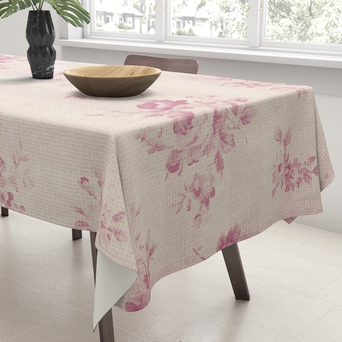 Elegant blush pink white rustic floral vintage stripes Tablecloth Gallery Image 3