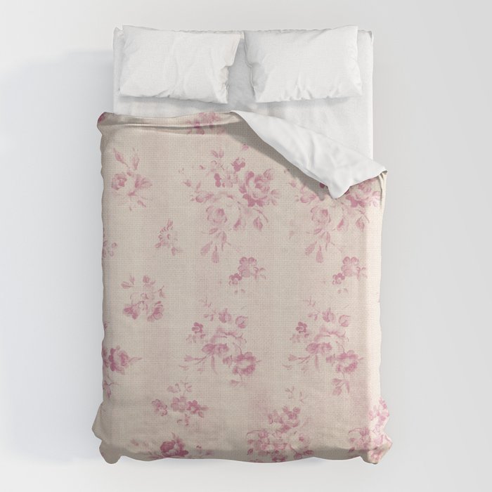 Elegant blush pink white rustic floral vintage stripes Duvet Cover Gallery Image 6