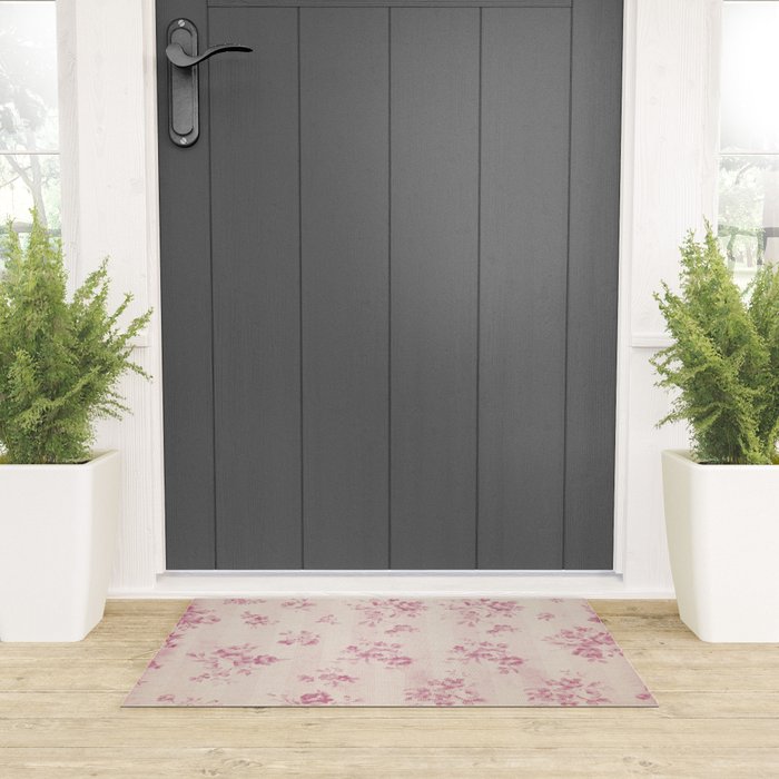 Elegant blush pink white rustic floral vintage stripes Welcome Mat Gallery Image 3