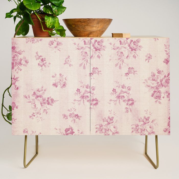 Elegant blush pink white rustic floral vintage stripes Credenza Gallery Image 1