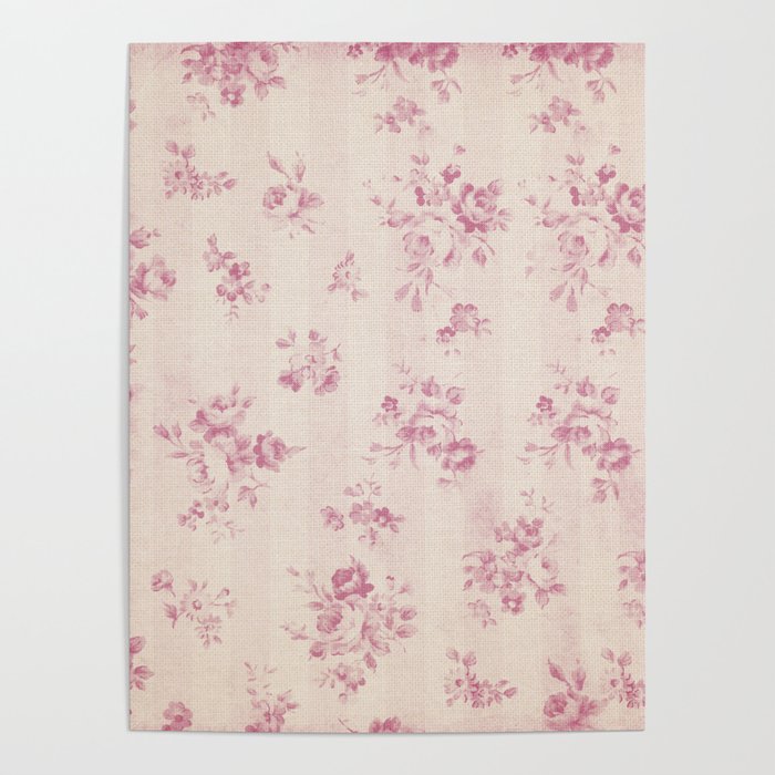 Elegant blush pink white rustic floral vintage stripes Poster Gallery Image 4